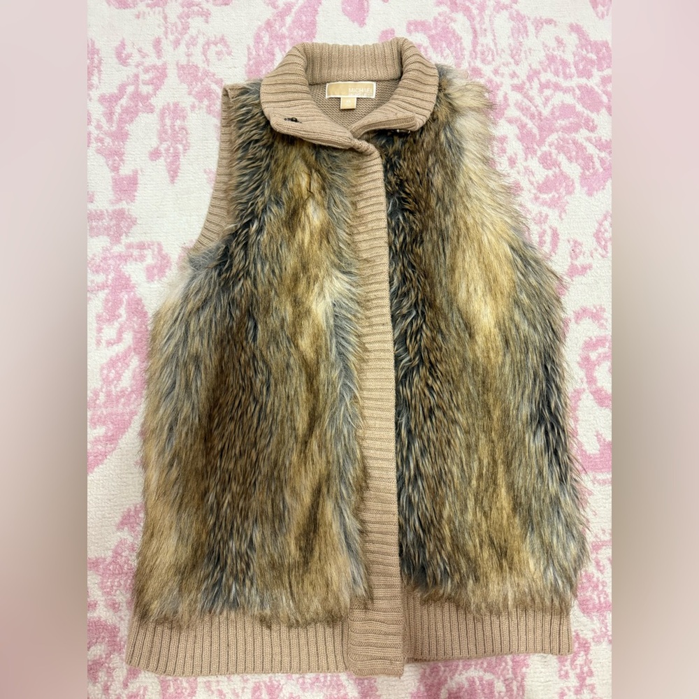 Michael Kors Faux Fur Vest in Brown and Tan Size XS
